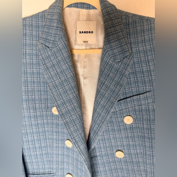 SANDRO Paris Blue Tweed Double Breasted Blazer Size 36 US 4/Small - Picture 10 of 16
